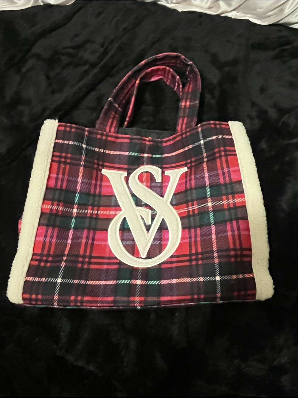Victoria secret Plaid Tote Bag with Embroidered Logo - Red Plaid